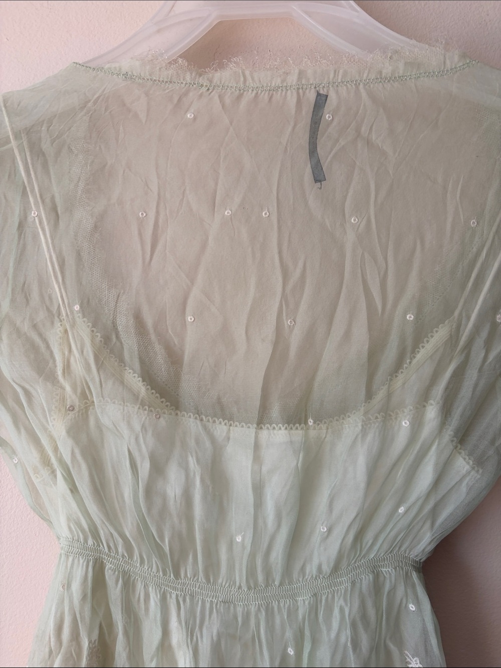 Sheer Lace-Trim V-Neck Blouse in Pale Mint - Picture 8 of 8